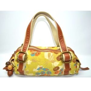 Fossil Vintage Floral Print Canvas Leather Trim Handbag Shoulder Bag